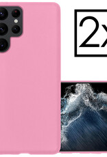 NoXx Hoes Geschikt voor Samsung S22 Ultra Hoesje Cover Siliconen Back Case Hoes - Lichtroze - 2x