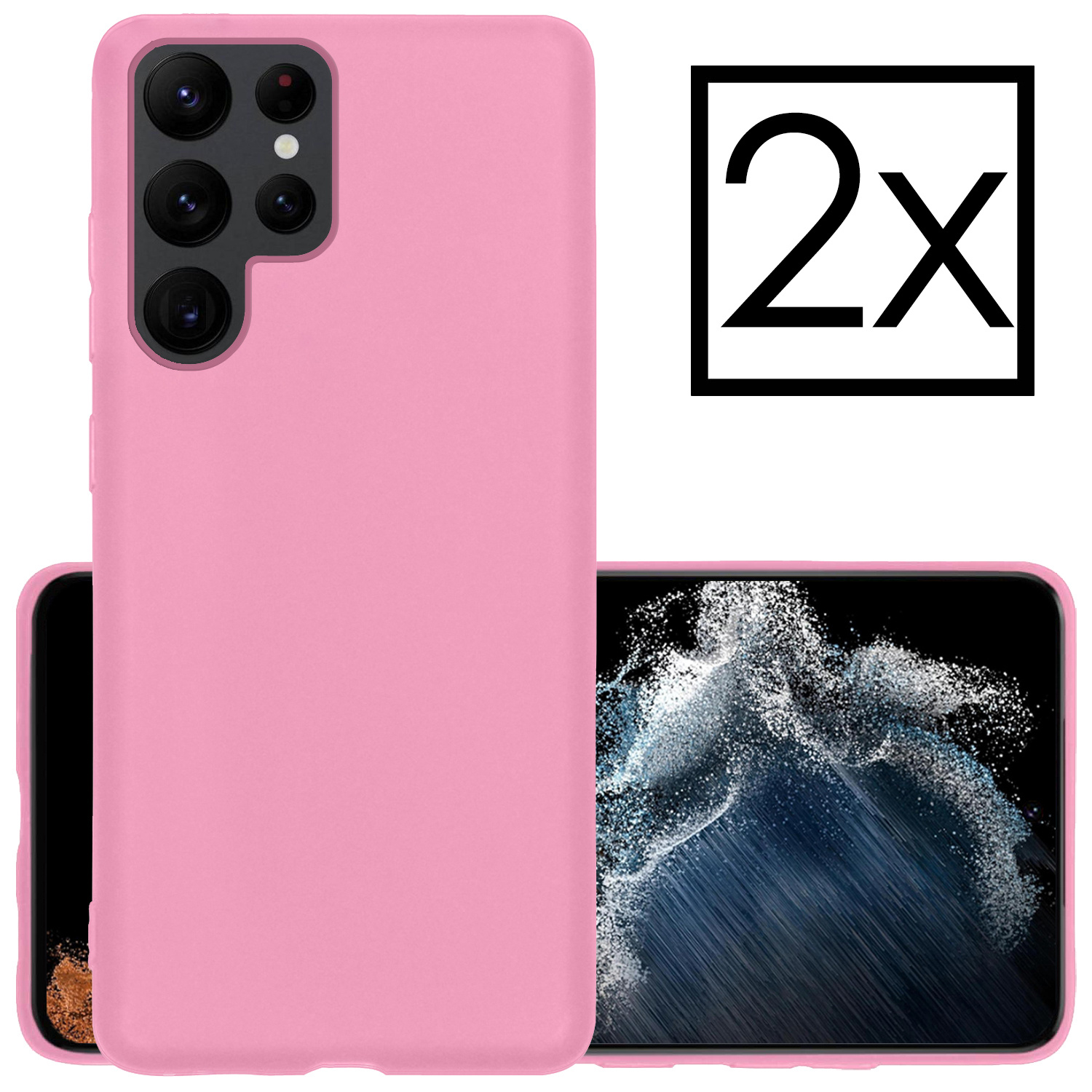 NoXx Hoes Geschikt voor Samsung S22 Ultra Hoesje Cover Siliconen Back Case Hoes - Lichtroze - 2x
