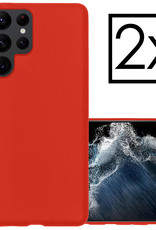 NoXx Hoes Geschikt voor Samsung S22 Ultra Hoesje Cover Siliconen Back Case Hoes - Rood - 2x