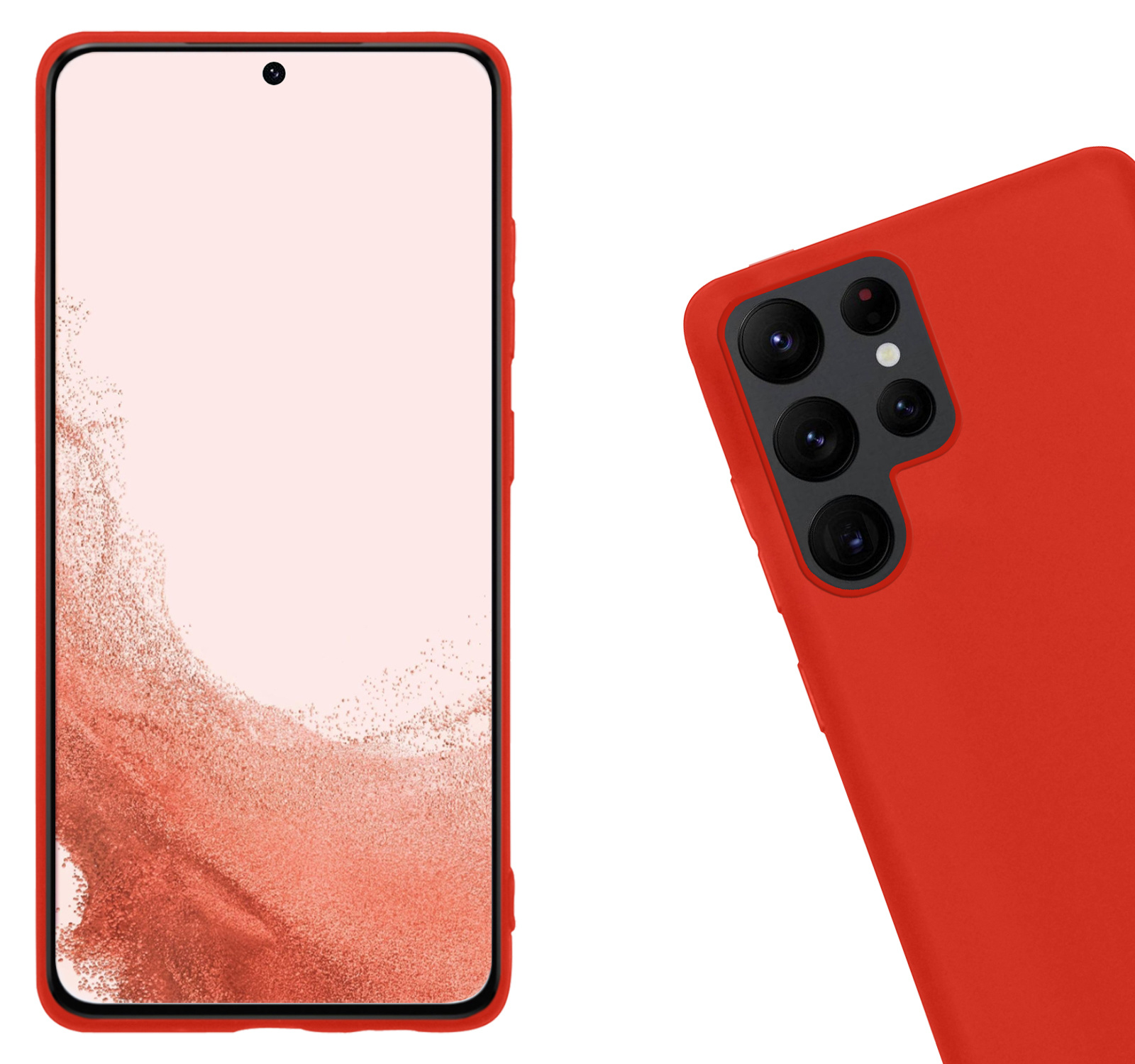 Nomfy Hoesje Geschikt voor Samsung S22 Ultra Hoesje Siliconen Cover Case - Hoes Geschikt voor Samsung Galaxy S22 Ultra Hoes Back Case - 2-PACK - Rood