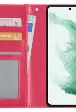BASEY. Hoes Geschikt voor Samsung S22 Hoesje Bookcase Hoes Flip Case Book Cover - Hoesje Geschikt voor Samsung Galaxy S22 Hoes Book Case Hoesje - Donkerroze