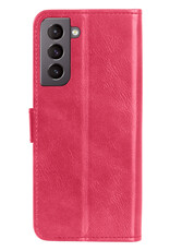 BASEY. Hoes Geschikt voor Samsung S22 Hoesje Bookcase Hoes Flip Case Book Cover - Hoesje Geschikt voor Samsung Galaxy S22 Hoes Book Case Hoesje - Donkerroze