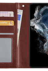 NoXx Hoes Geschikt voor Samsung S22 Hoesje Book Case Hoes Flip Cover Wallet Bookcase - Bruin