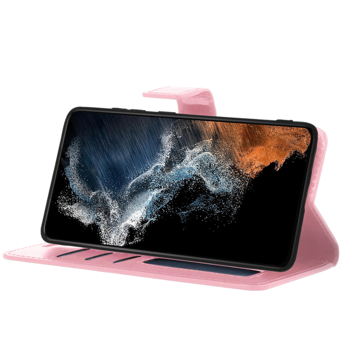 NoXx Hoes Geschikt voor Samsung S22 Hoesje Book Case Hoes Flip Cover Wallet Bookcase - Lichtroze