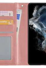 NoXx Hoes Geschikt voor Samsung S22 Hoesje Book Case Hoes Flip Cover Wallet Bookcase - Rosé goud