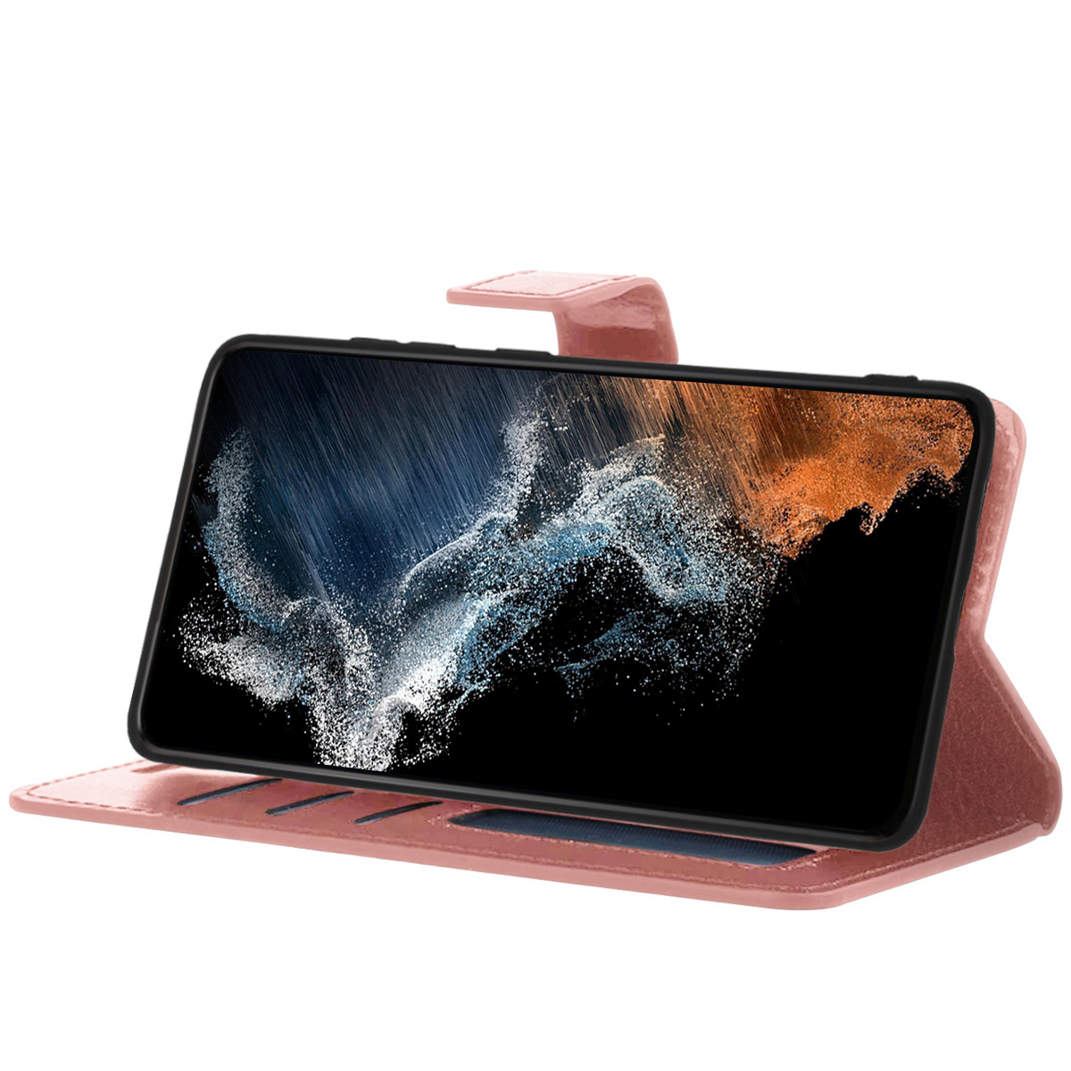 NoXx Hoes Geschikt voor Samsung S22 Hoesje Book Case Hoes Flip Cover Wallet Bookcase - Rosé goud
