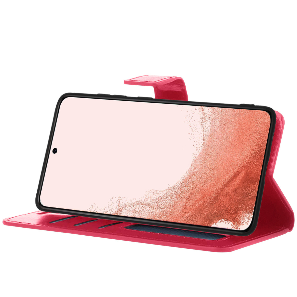 Nomfy Hoesje Geschikt voor Samsung S22 Hoes Bookcase Flipcase Book Cover - Hoes Geschikt voor Samsung Galaxy S22 Hoesje Book Case - Donkerroze