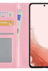 Nomfy Hoesje Geschikt voor Samsung S22 Hoes Bookcase Flipcase Book Cover - Hoes Geschikt voor Samsung Galaxy S22 Hoesje Book Case - Lichtroze