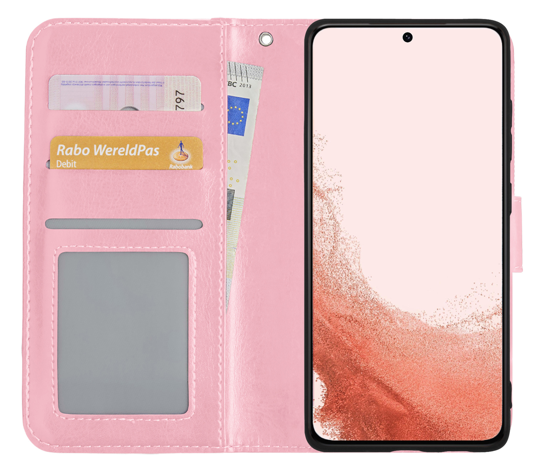 Nomfy Hoesje Geschikt voor Samsung S22 Hoes Bookcase Flipcase Book Cover - Hoes Geschikt voor Samsung Galaxy S22 Hoesje Book Case - Lichtroze