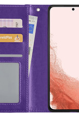Hoesje Geschikt voor Samsung S22 Hoes Bookcase Flipcase Book Cover - Hoes Geschikt voor Samsung Galaxy S22 Hoesje Book Case - Paars