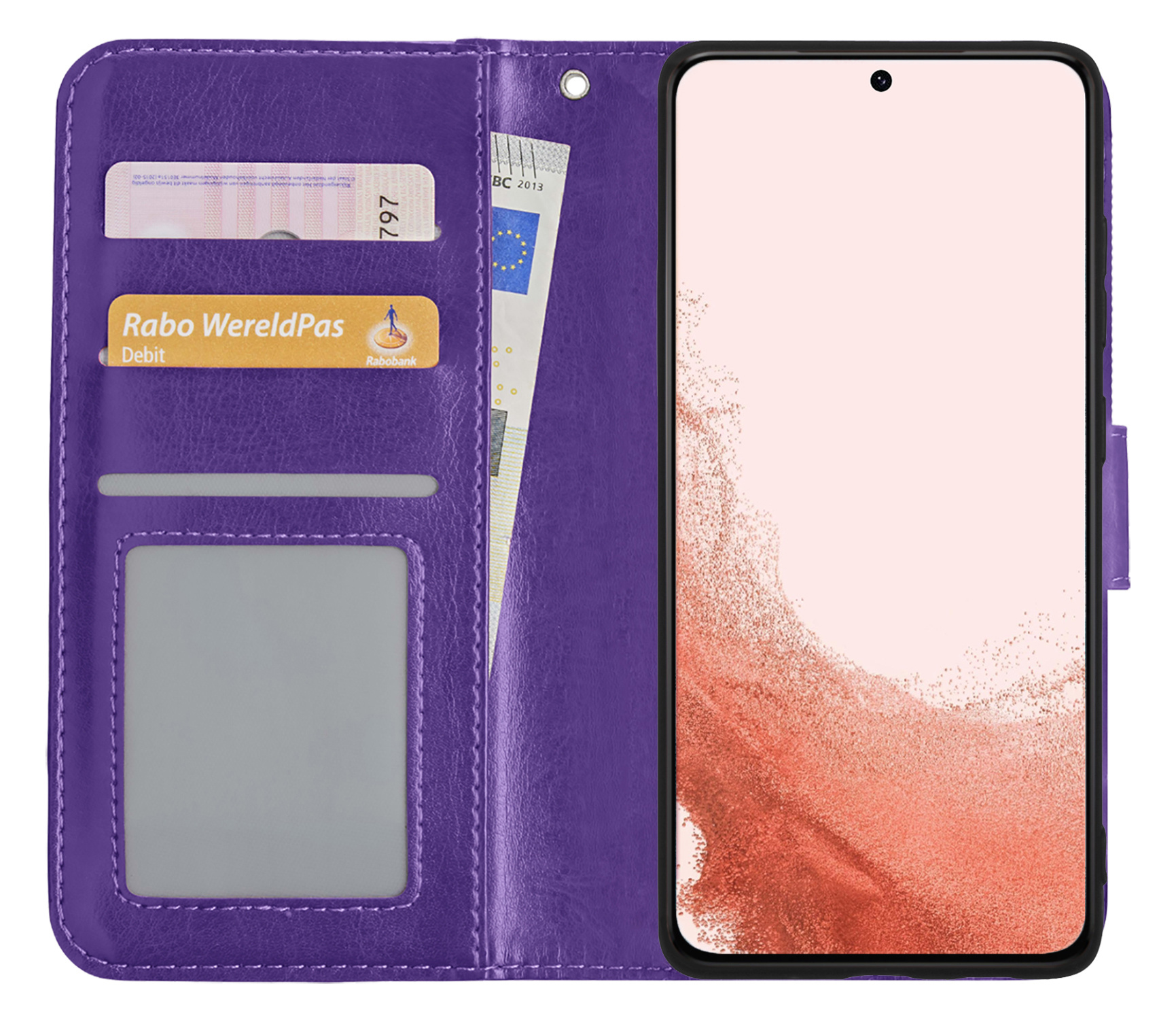 Nomfy Hoesje Geschikt voor Samsung S22 Hoes Bookcase Flipcase Book Cover - Hoes Geschikt voor Samsung Galaxy S22 Hoesje Book Case - Paars