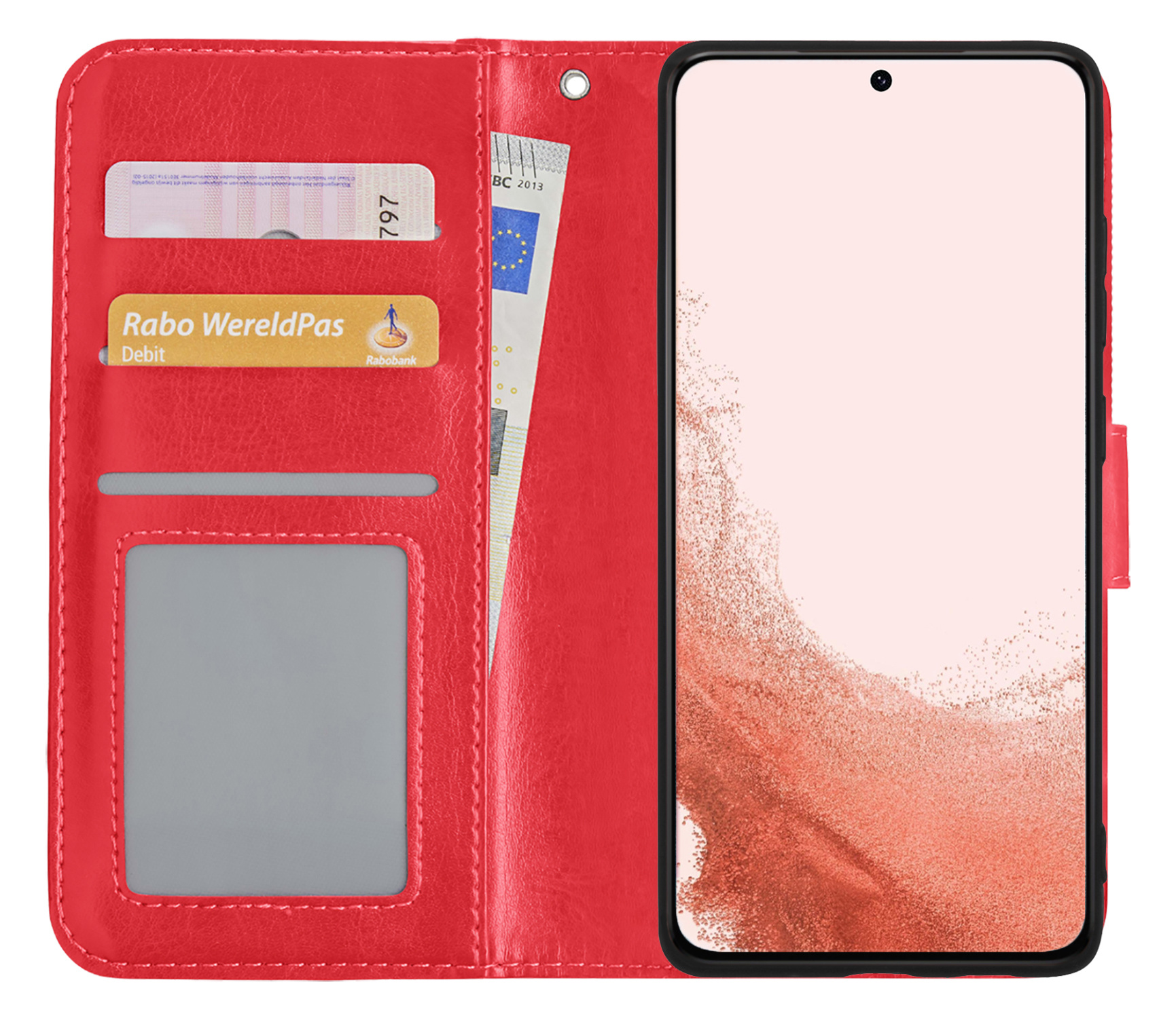 Nomfy Hoesje Geschikt voor Samsung S22 Hoes Bookcase Flipcase Book Cover - Hoes Geschikt voor Samsung Galaxy S22 Hoesje Book Case - Rood