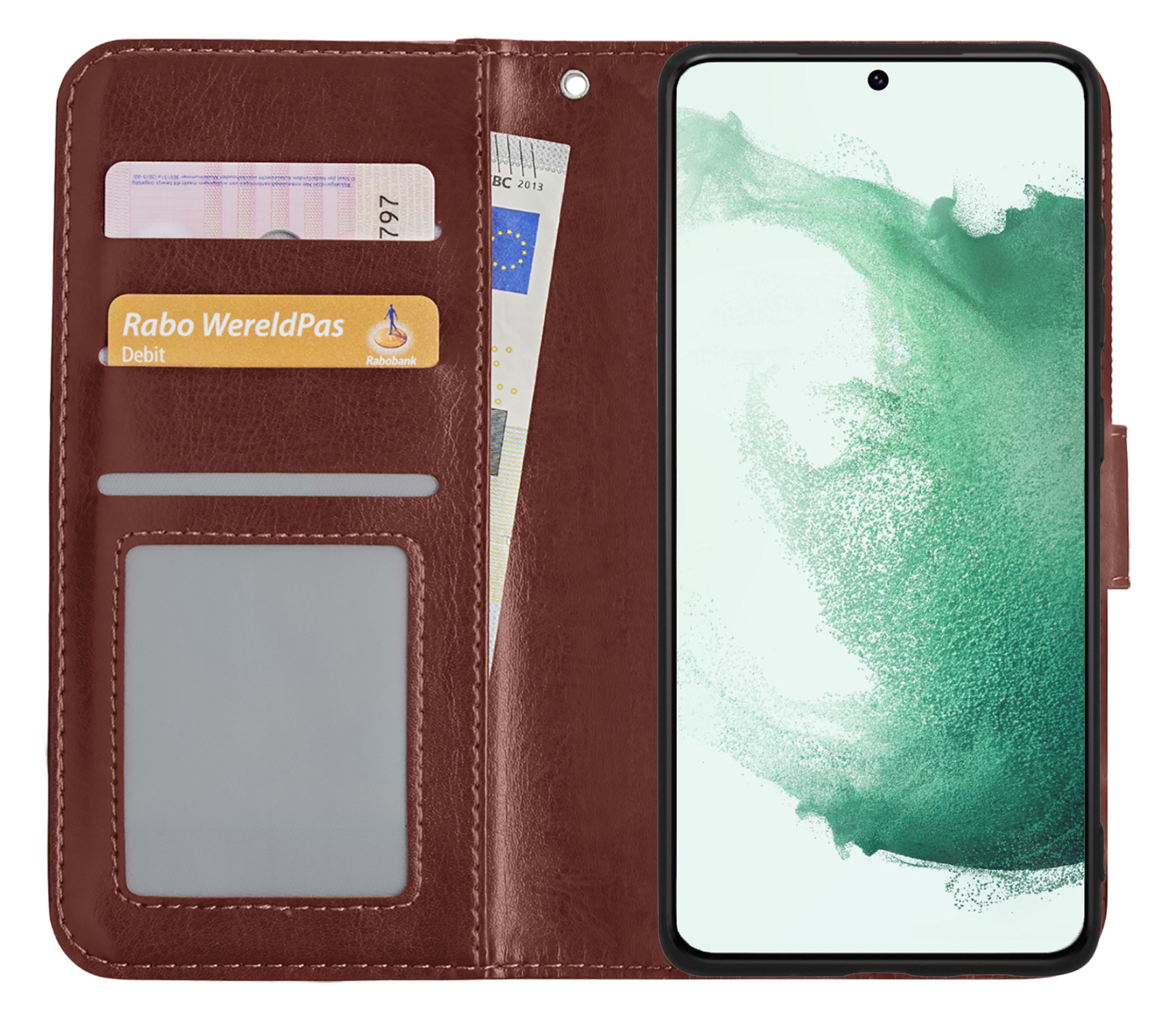 BASEY. Hoes Geschikt voor Samsung S22 Plus Hoesje Bookcase Hoes Flip Case Book Cover - Hoesje Geschikt voor Samsung Galaxy S22 Plus Hoes Book Case Hoesje - Bruin