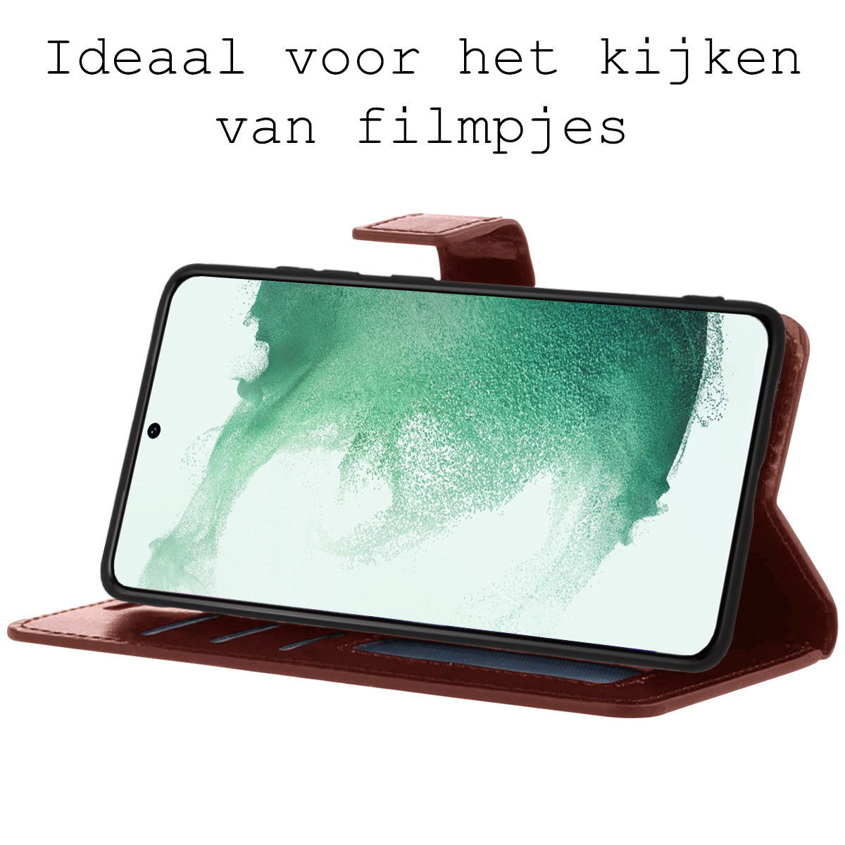 BASEY. Hoes Geschikt voor Samsung S22 Plus Hoesje Bookcase Hoes Flip Case Book Cover - Hoesje Geschikt voor Samsung Galaxy S22 Plus Hoes Book Case Hoesje - Bruin
