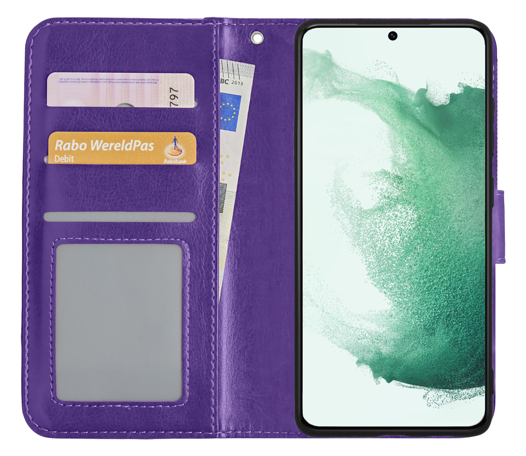 BASEY. Hoes Geschikt voor Samsung S22 Plus Hoesje Bookcase Hoes Flip Case Book Cover - Hoesje Geschikt voor Samsung Galaxy S22 Plus Hoes Book Case Hoesje - Paars