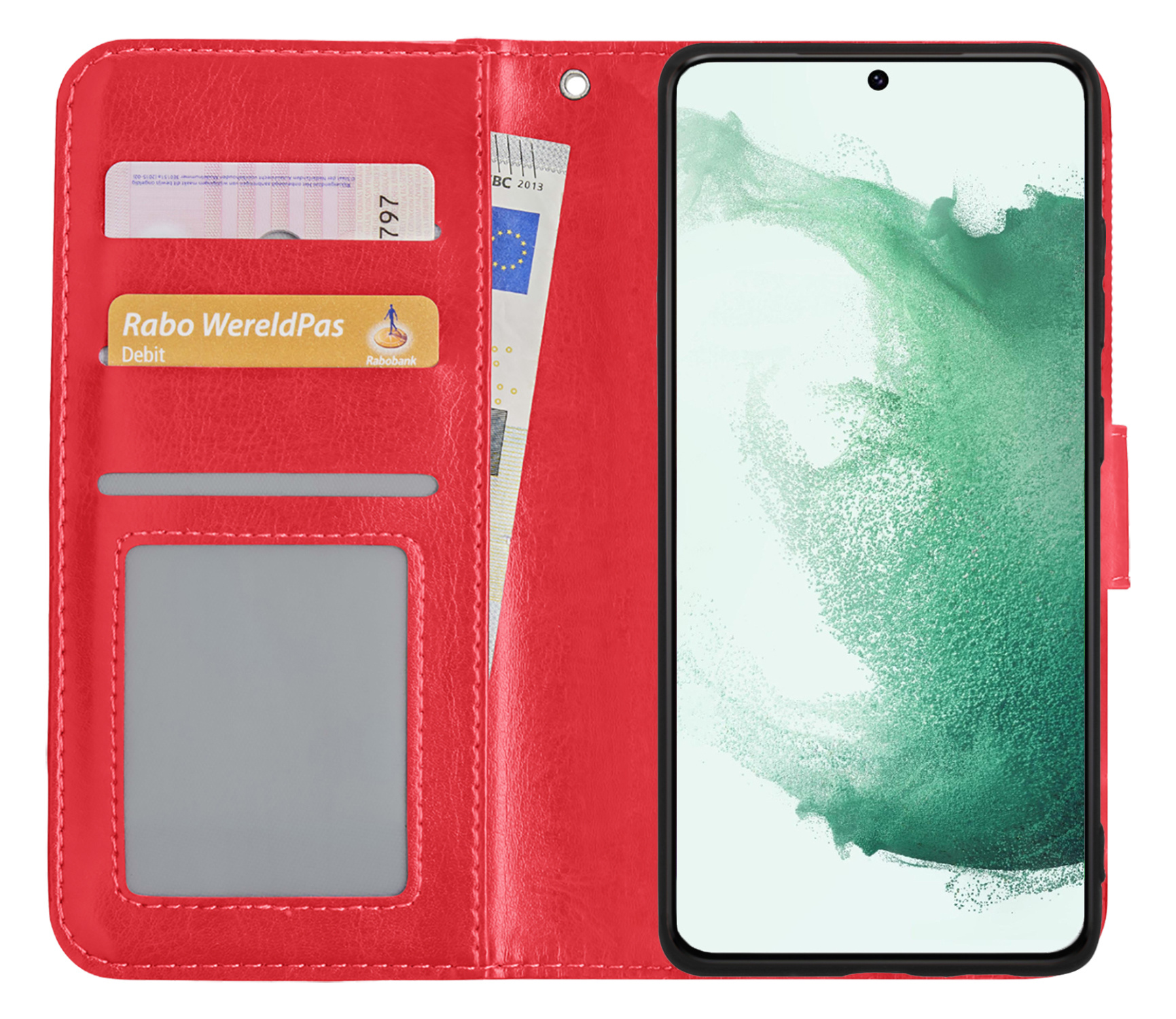 BASEY. Hoes Geschikt voor Samsung S22 Plus Hoesje Bookcase Hoes Flip Case Book Cover - Hoesje Geschikt voor Samsung Galaxy S22 Plus Hoes Book Case Hoesje - Rood