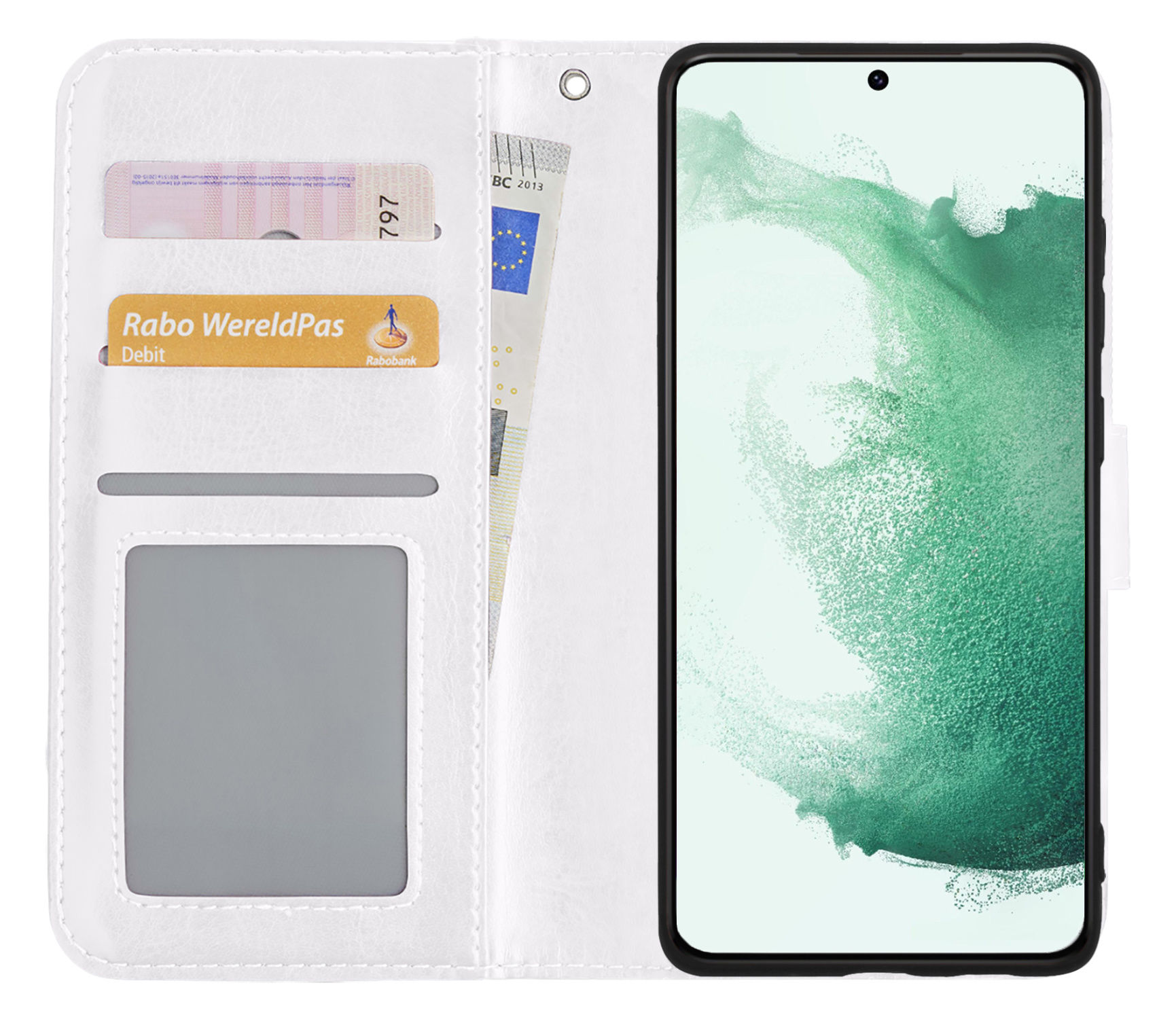 BASEY. Hoes Geschikt voor Samsung S22 Plus Hoesje Bookcase Hoes Flip Case Book Cover - Hoesje Geschikt voor Samsung Galaxy S22 Plus Hoes Book Case Hoesje - Wit