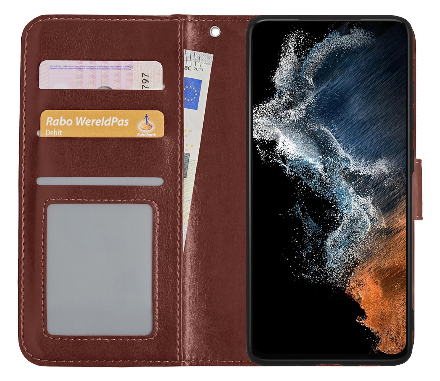 NoXx Hoes Geschikt voor Samsung S22 Plus Hoesje Book Case Hoes Flip Cover Wallet Bookcase - Bruin