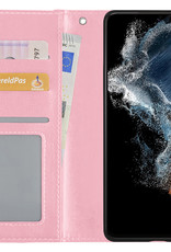 NoXx Hoes Geschikt voor Samsung S22 Plus Hoesje Book Case Hoes Flip Cover Wallet Bookcase - Lichtroze