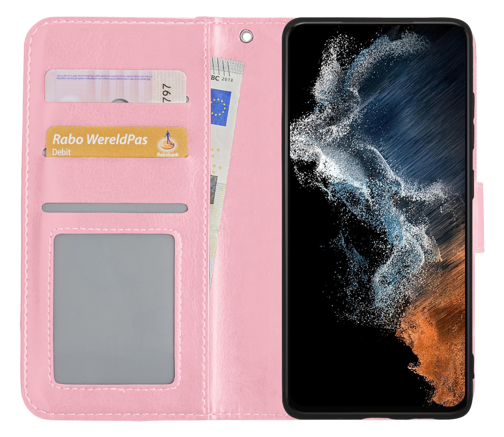 NoXx Hoes Geschikt voor Samsung S22 Plus Hoesje Book Case Hoes Flip Cover Wallet Bookcase - Lichtroze