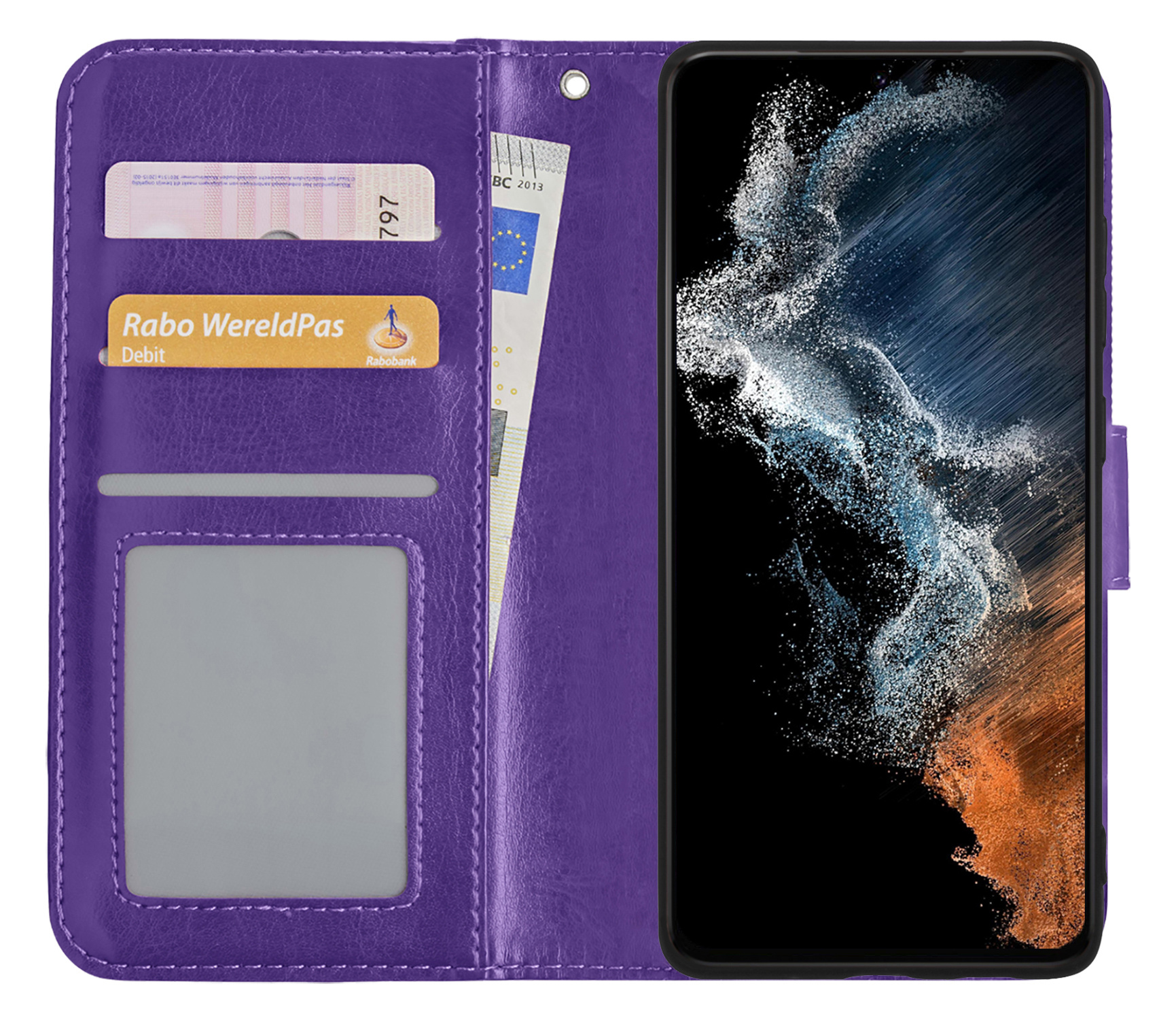 NoXx Hoes Geschikt voor Samsung S22 Plus Hoesje Book Case Hoes Flip Cover Wallet Bookcase - Paars