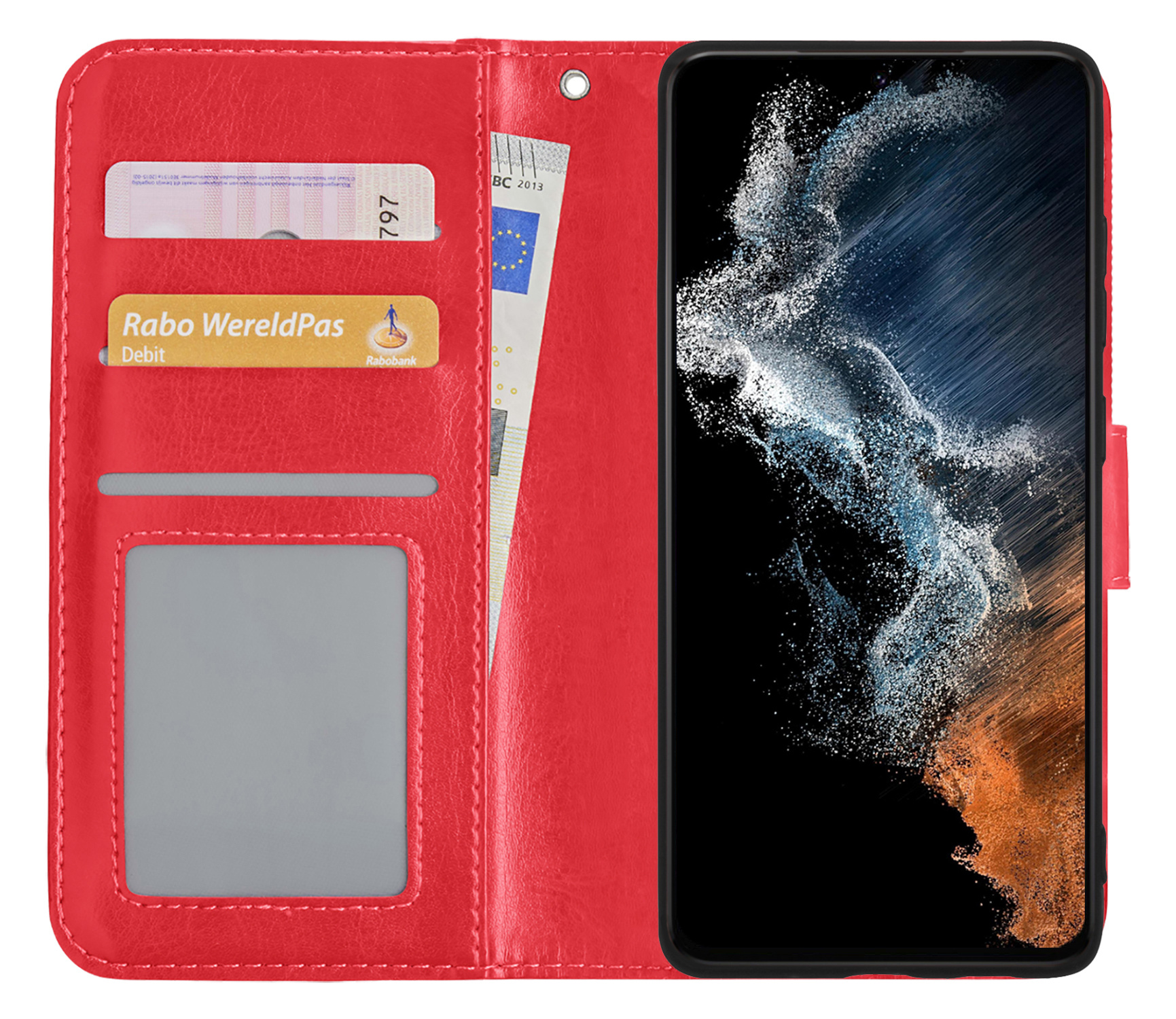 NoXx Hoes Geschikt voor Samsung S22 Plus Hoesje Book Case Hoes Flip Cover Wallet Bookcase - Rood