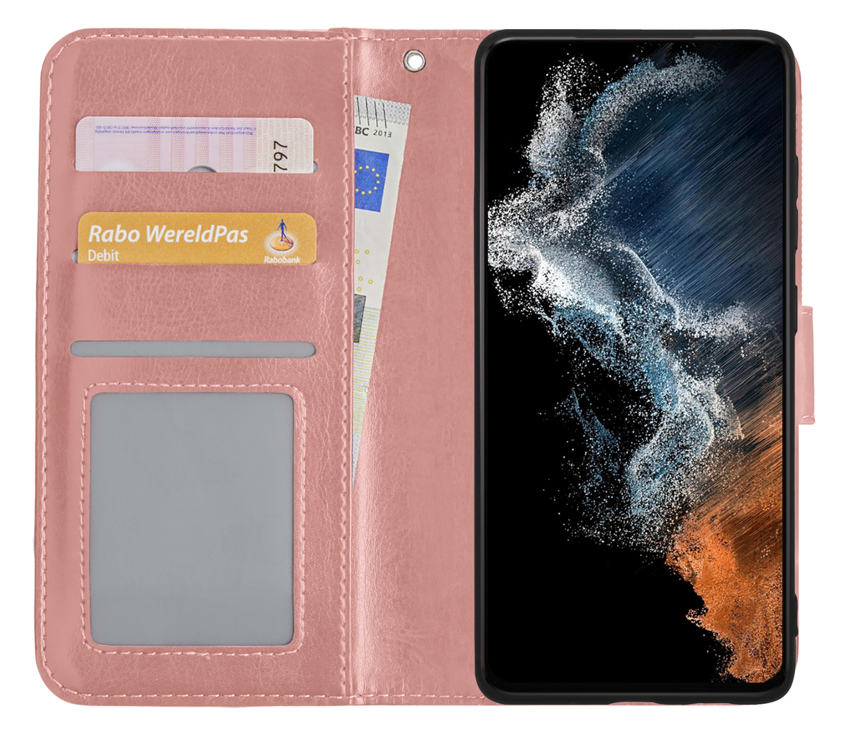 NoXx Hoes Geschikt voor Samsung S22 Plus Hoesje Book Case Hoes Flip Cover Wallet Bookcase - Rosé goud