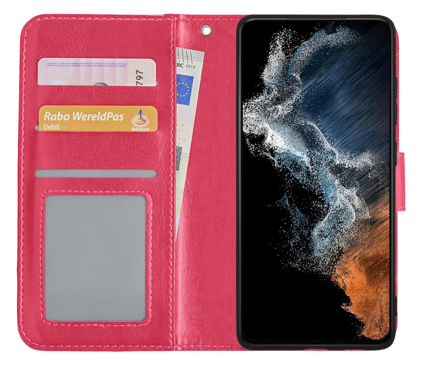 NoXx Hoes Geschikt voor Samsung S22 Plus Hoesje Book Case Hoes Flip Cover Wallet Bookcase - Donkerroze