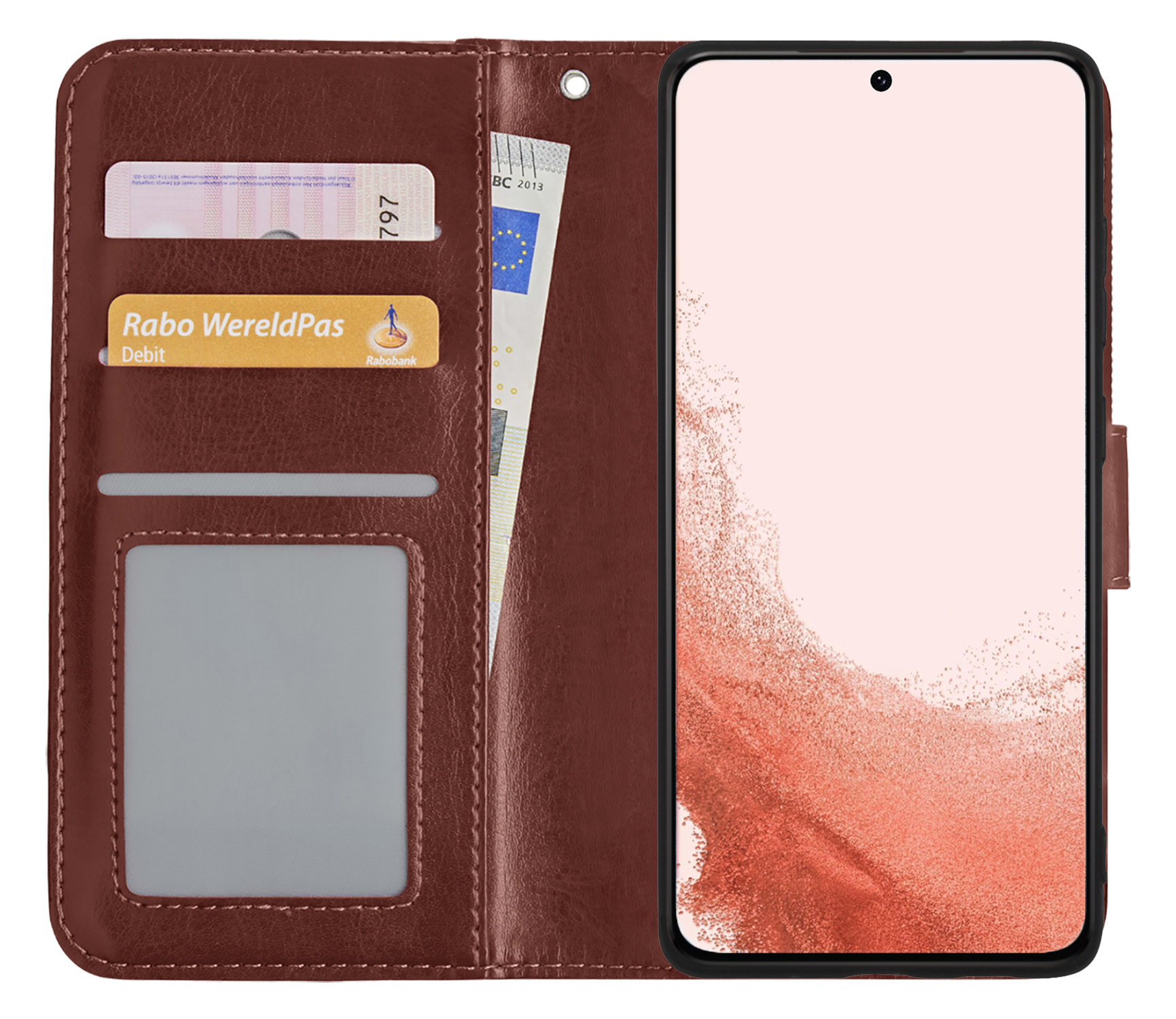 Nomfy Hoesje Geschikt voor Samsung S22 Plus Hoes Bookcase Flipcase Book Cover - Hoes Geschikt voor Samsung Galaxy S22 Plus Hoesje Book Case - Bruin