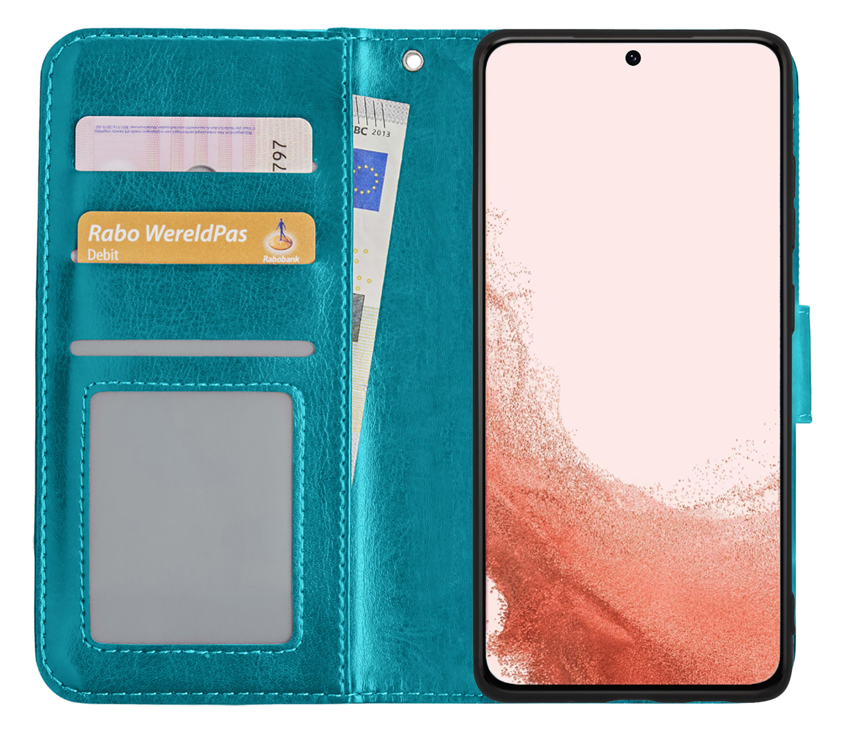 Nomfy Hoesje Geschikt voor Samsung S22 Plus Hoes Bookcase Flipcase Book Cover - Hoes Geschikt voor Samsung Galaxy S22 Plus Hoesje Book Case - Turquoise