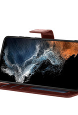 NoXx Hoes Geschikt voor Samsung S22 Ultra Hoesje Book Case Hoes Flip Cover Wallet Bookcase - Bruin