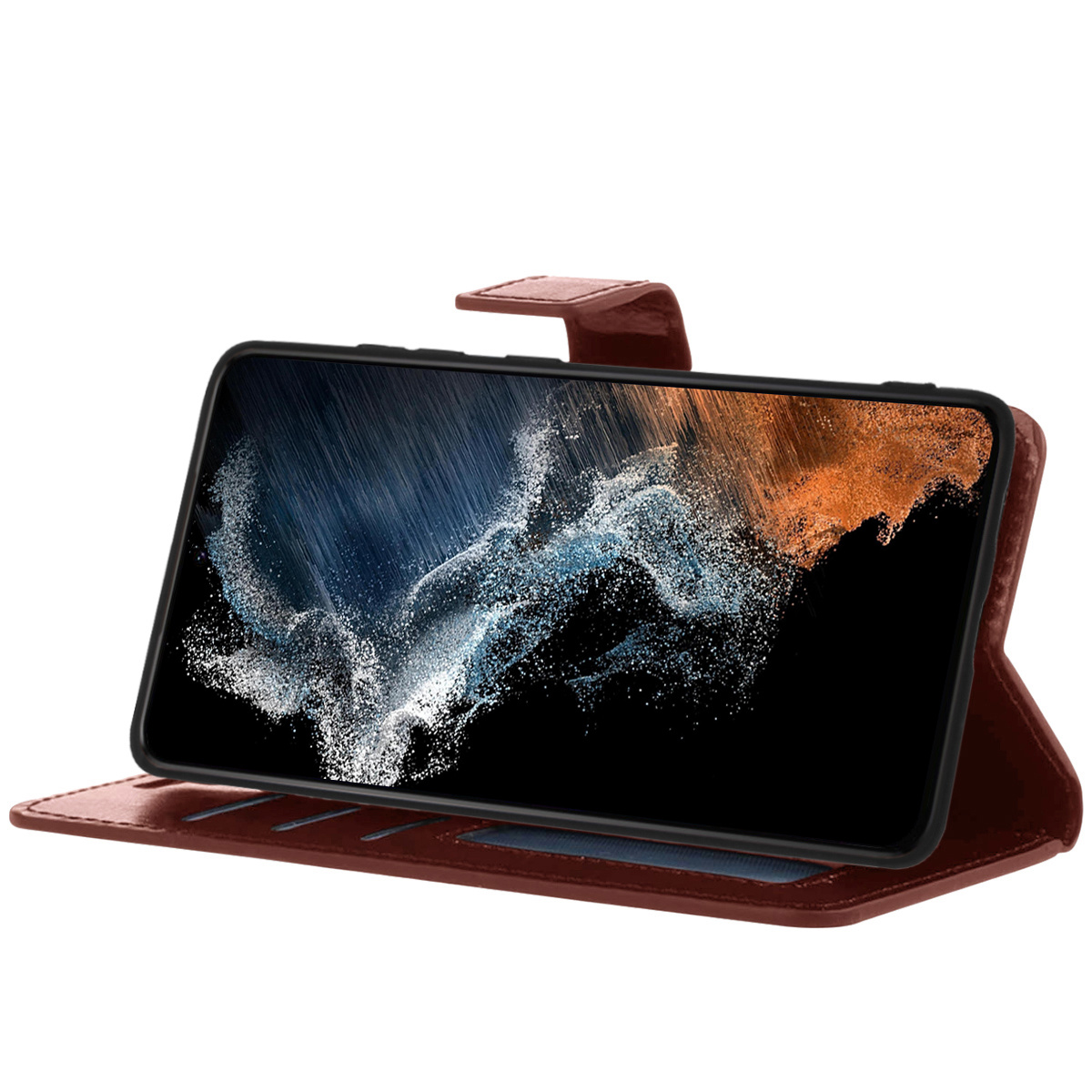 NoXx Hoes Geschikt voor Samsung S22 Ultra Hoesje Book Case Hoes Flip Cover Wallet Bookcase - Bruin