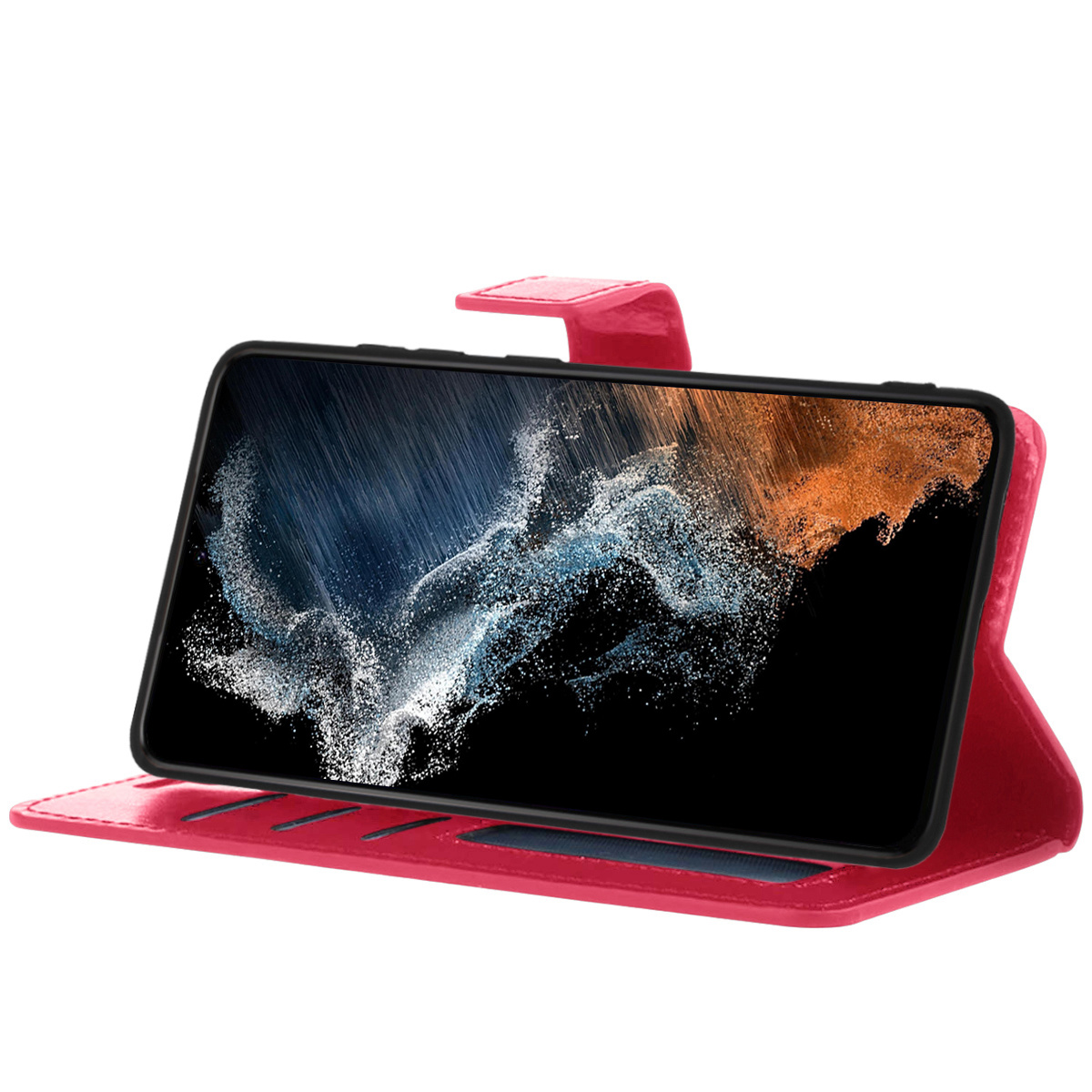 NoXx Hoes Geschikt voor Samsung S22 Ultra Hoesje Book Case Hoes Flip Cover Wallet Bookcase - Donkerroze