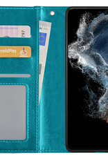 NoXx Hoes Geschikt voor Samsung S22 Ultra Hoesje Book Case Hoes Flip Cover Wallet Bookcase - Turquoise