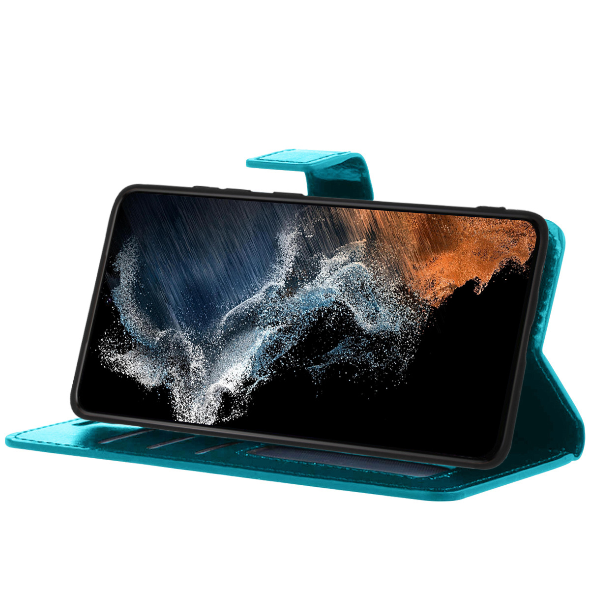 NoXx Hoes Geschikt voor Samsung S22 Ultra Hoesje Book Case Hoes Flip Cover Wallet Bookcase - Turquoise