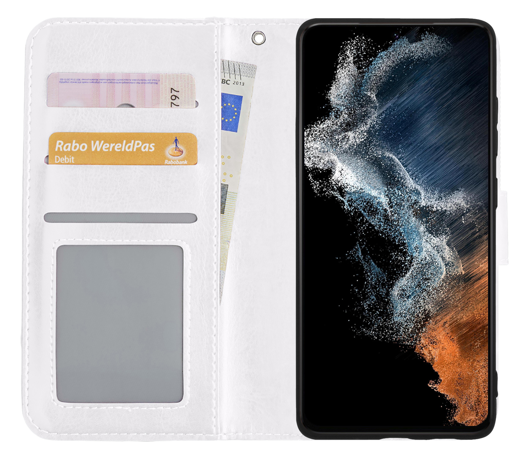 NoXx Hoes Geschikt voor Samsung S22 Ultra Hoesje Book Case Hoes Flip Cover Wallet Bookcase - Wit