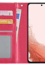 Nomfy Hoesje Geschikt voor Samsung S22 Ultra Hoes Bookcase Flipcase Book Cover - Hoes Geschikt voor Samsung Galaxy S22 Ultra Hoesje Book Case - Donkerroze