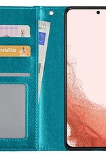 Nomfy Hoesje Geschikt voor Samsung S22 Ultra Hoes Bookcase Flipcase Book Cover - Hoes Geschikt voor Samsung Galaxy S22 Ultra Hoesje Book Case - Turquoise