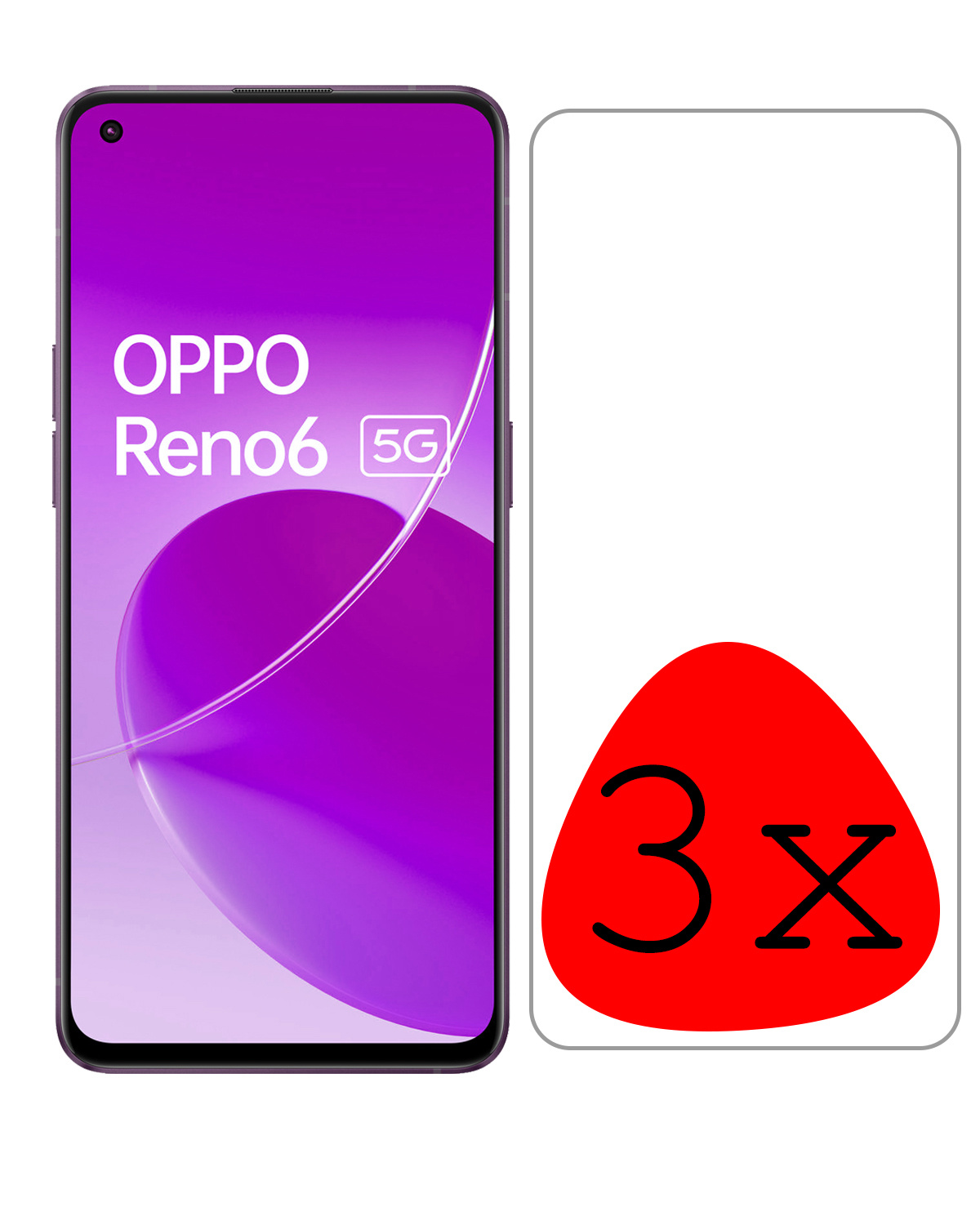 BASEY. Screenprotector Geschikt voor OPPO Reno 6 Screenprotector Tempered Glass - Screenprotector Geschikt voor OPPO Reno 6 Beschermglas Screen Protector Glas - 3 Stuks
