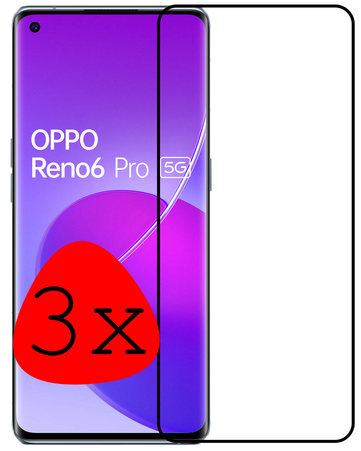 BASEY. Screenprotector Geschikt voor OPPO Reno 6 Pro Screenprotector Beschermglas Full Cover - Screenprotector Geschikt voor OPPO Reno 6 Pro Screen Protector Full Cover - 3 Stuks