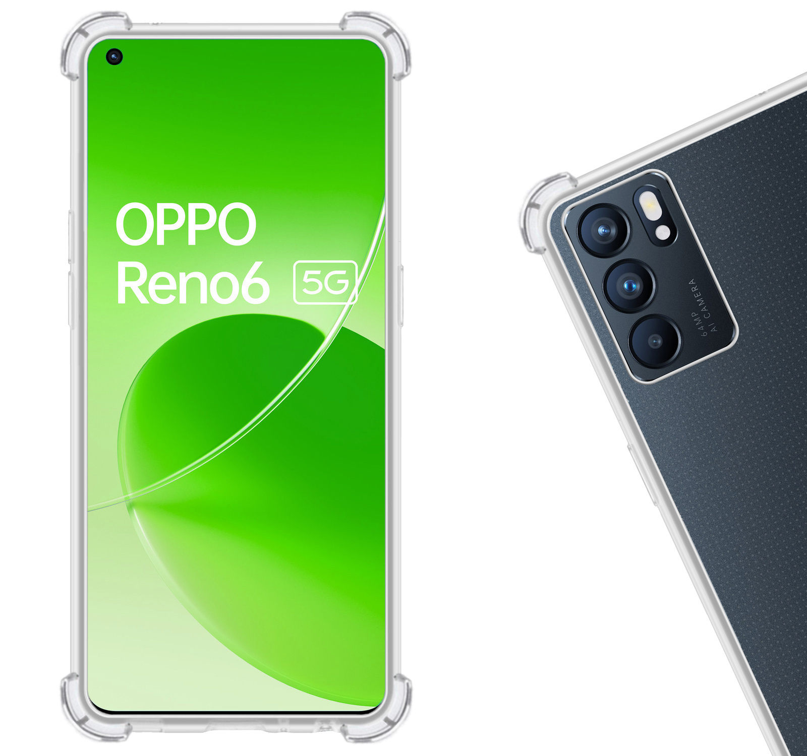 Nomfy Hoesje Geschikt voor OPPO Reno 6 Hoesje Shock Proof Cover Case Shockproof Met Screenprotector - Hoes Geschikt voor OPPO Reno 6 Hoes Siliconen Back Case - Transparant
