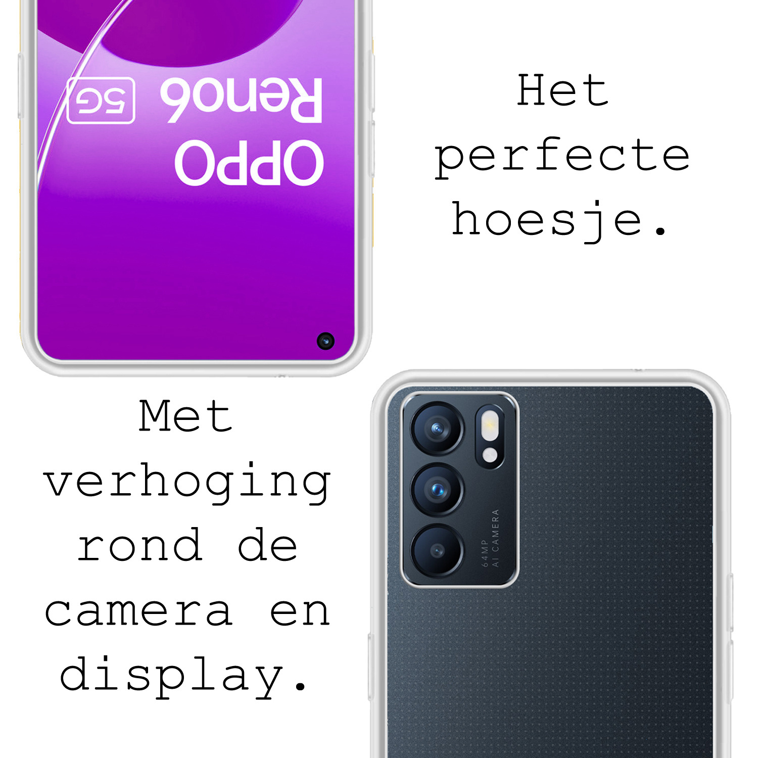 BASEY. Hoes Geschikt voor OPPO Reno 6 Hoesje Siliconen Back Cover Case Met Screenprotector - Hoesje Geschikt voor OPPO Reno 6 Hoes Cover Hoesje - Transparant