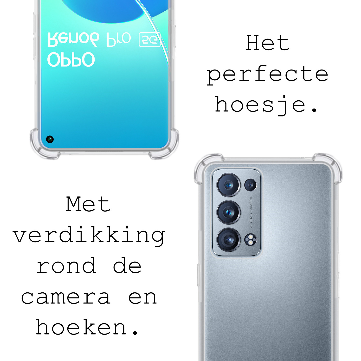 BASEY. Hoes Geschikt voor OPPO Reno 6 Pro Hoesje Shock Proof Case Hoes Siliconen Met Screenprotector - Hoesje Geschikt voor OPPO Reno 6 Pro Hoes Cover Shockproof - Transparant