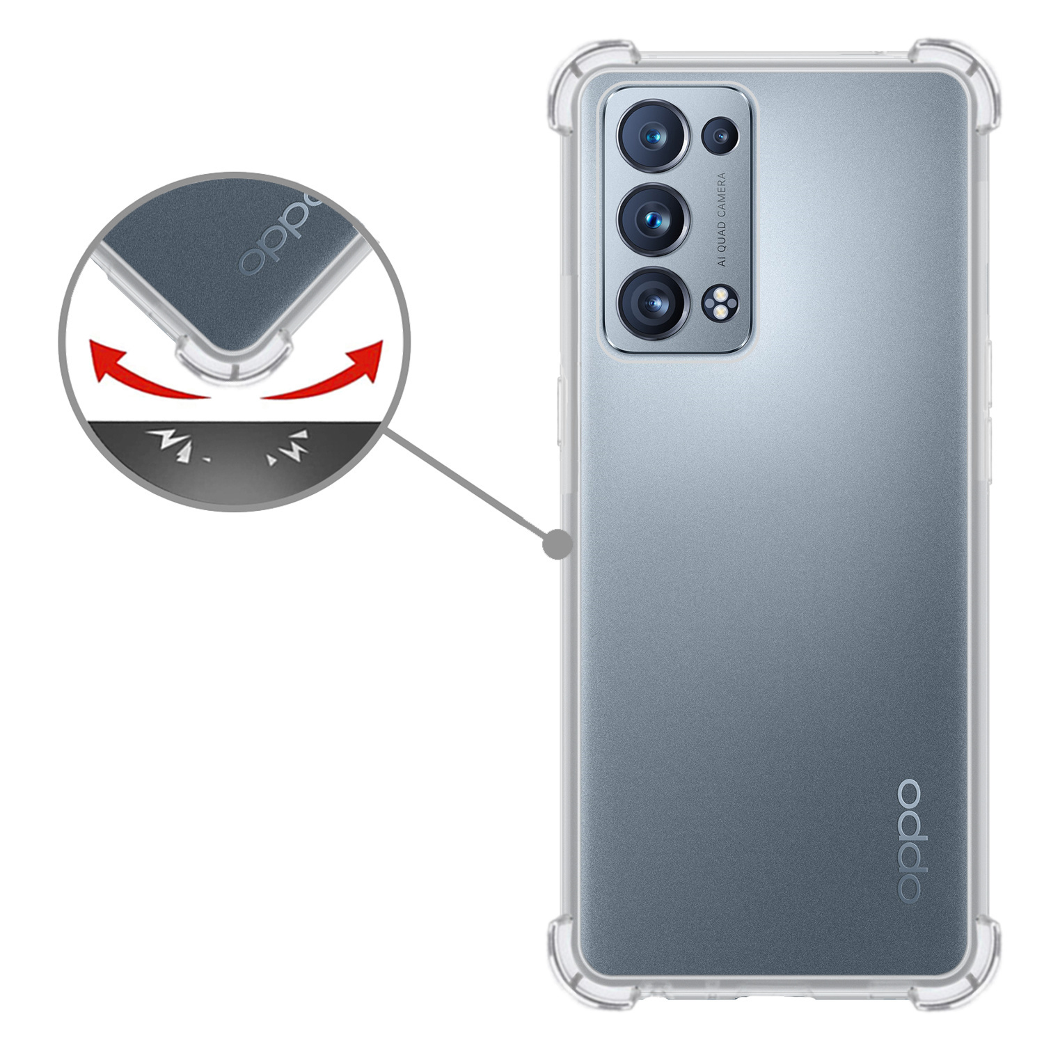 Nomfy Hoesje Geschikt voor OPPO Reno 6 Pro Hoesje Shock Proof Cover Case Shockproof Met Screenprotector - Hoes Geschikt voor OPPO Reno 6 Pro Hoes Siliconen Back Case - Transparant