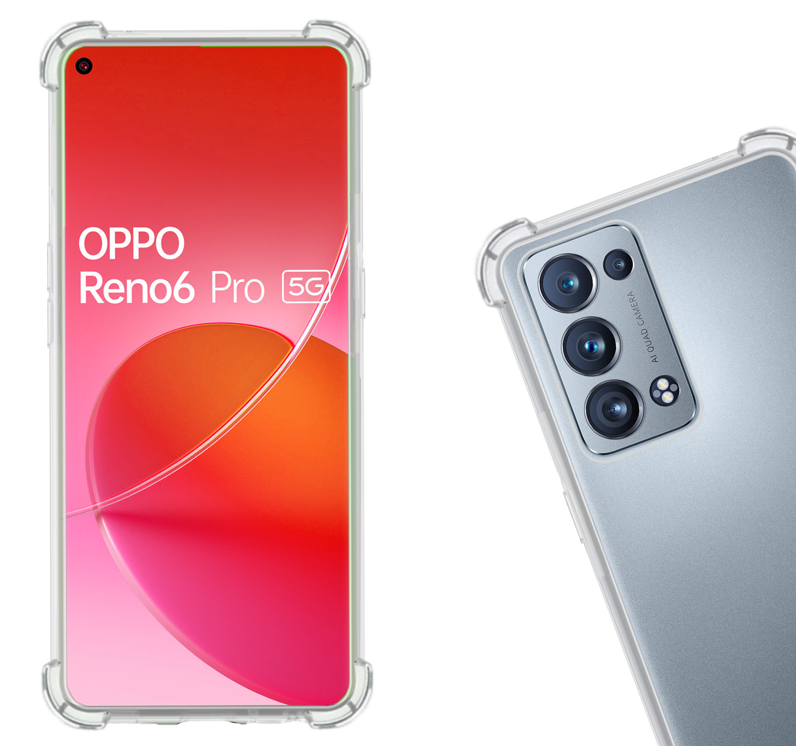Nomfy Hoesje Geschikt voor OPPO Reno 6 Pro Hoesje Shock Proof Cover Case Shockproof Met Screenprotector - Hoes Geschikt voor OPPO Reno 6 Pro Hoes Siliconen Back Case - Transparant