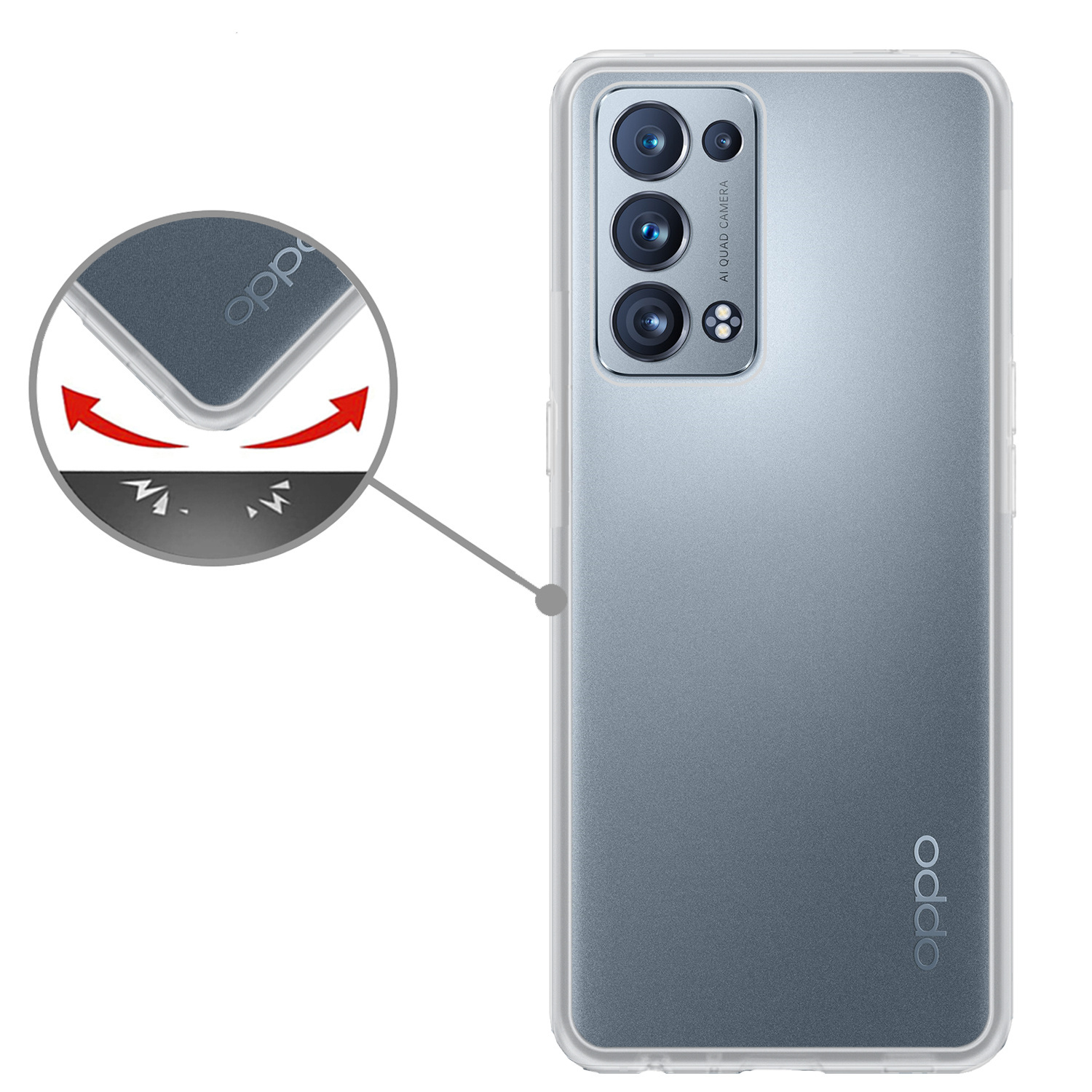 Nomfy Hoesje Geschikt voor OPPO Reno 6 Pro Hoesje Siliconen Cover Case Met 2x Screenprotector - Hoes Geschikt voor OPPO Reno 6 Pro Hoes Back Case - Transparant