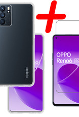 BASEY. Hoes Geschikt voor OPPO Reno 6 Hoesje Siliconen Back Cover Case Met Screenprotector - Hoesje Geschikt voor OPPO Reno 6 Hoes Cover Hoesje - Transparant