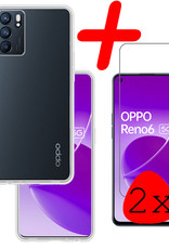 BASEY. Hoes Geschikt voor OPPO Reno 6 Hoesje Siliconen Back Cover Case Met 2x Screenprotector - Hoesje Geschikt voor OPPO Reno 6 Hoes Cover Hoesje - Transparant