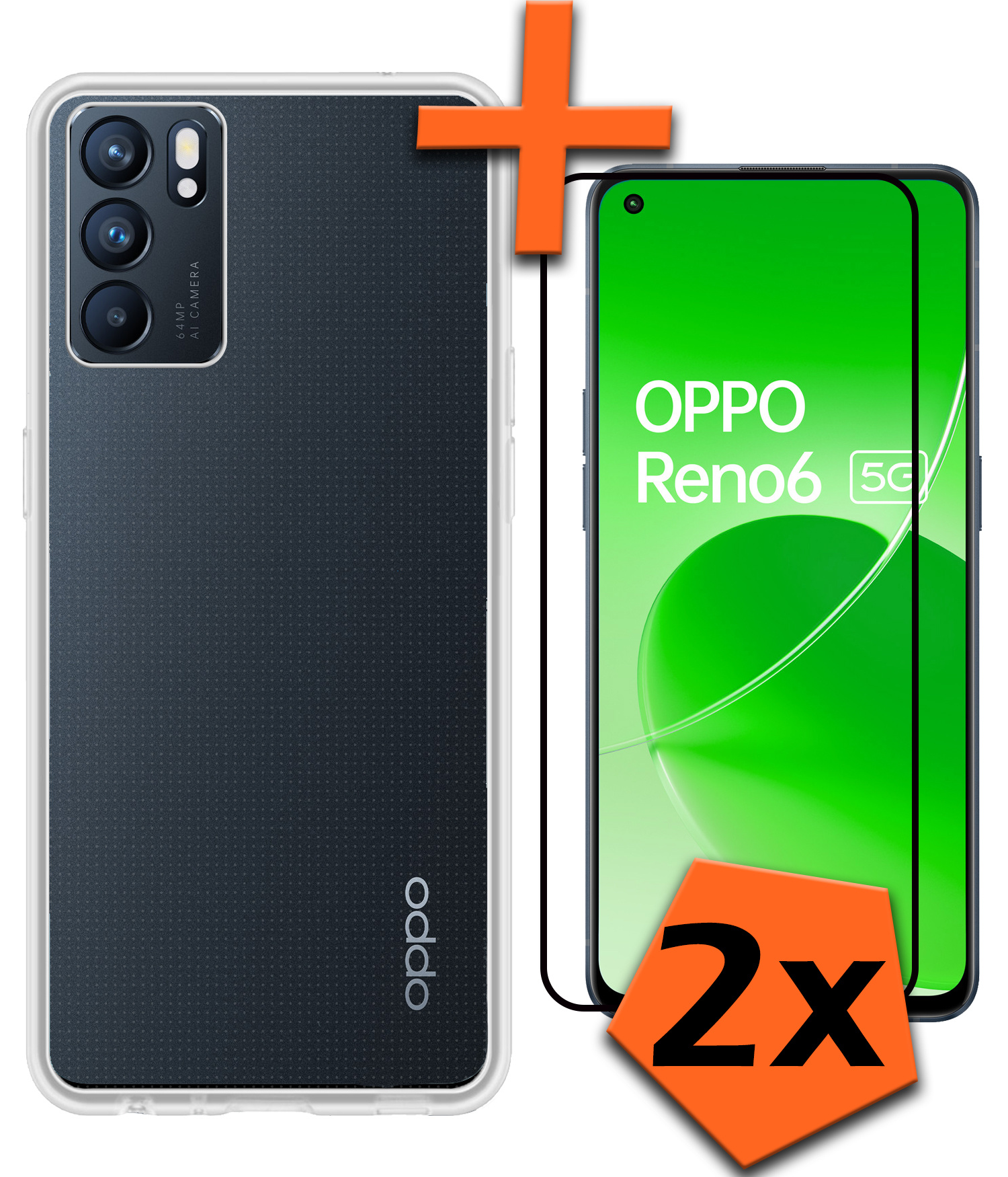 Nomfy Hoesje Geschikt voor OPPO Reno 6 Hoesje Siliconen Cover Case Met 2x Screenprotector - Hoes Geschikt voor OPPO Reno 6 Hoes Back Case - Transparant