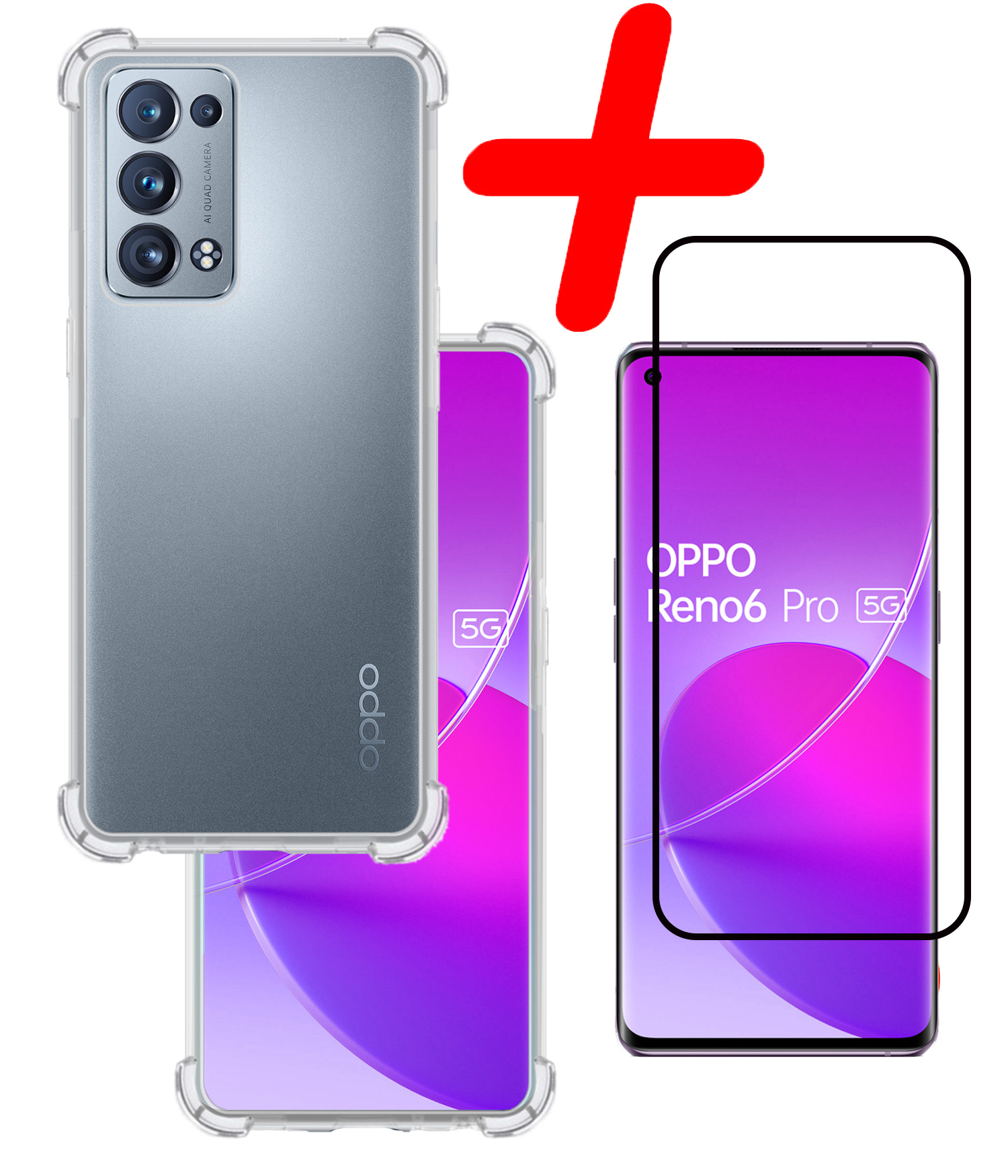 BASEY. Hoes Geschikt voor OPPO Reno 6 Pro Hoesje Shock Proof Case Hoes Siliconen Met Screenprotector - Hoesje Geschikt voor OPPO Reno 6 Pro Hoes Cover Shockproof - Transparant